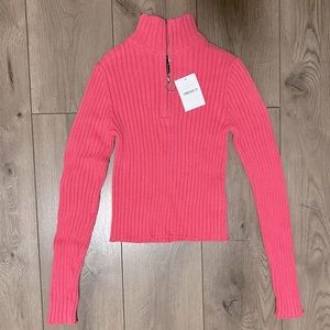 FOREVER 21 Women Half Zip Sweater Top Long Sleeve Hibiscus Pink Small